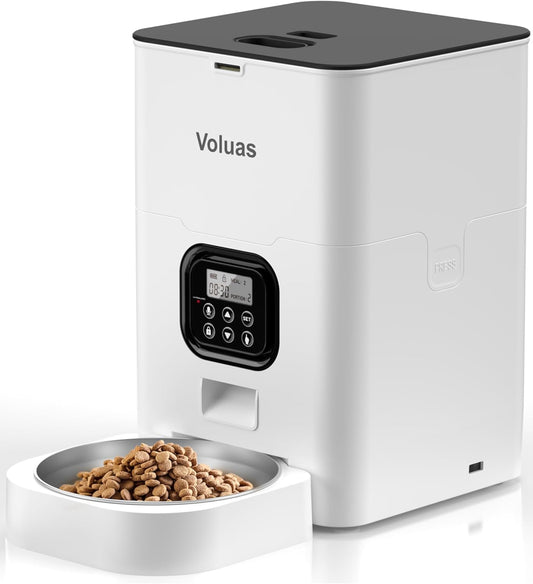 Automatic Pet Feeder - Programmable Timed Dispenser for Cats and Dogs with Dry Food Storage, Portion Control, 4 Meal Schedule, and Voice Recording Feature